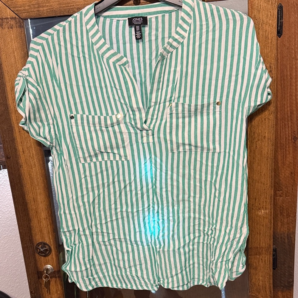Green and White Striped Blouse